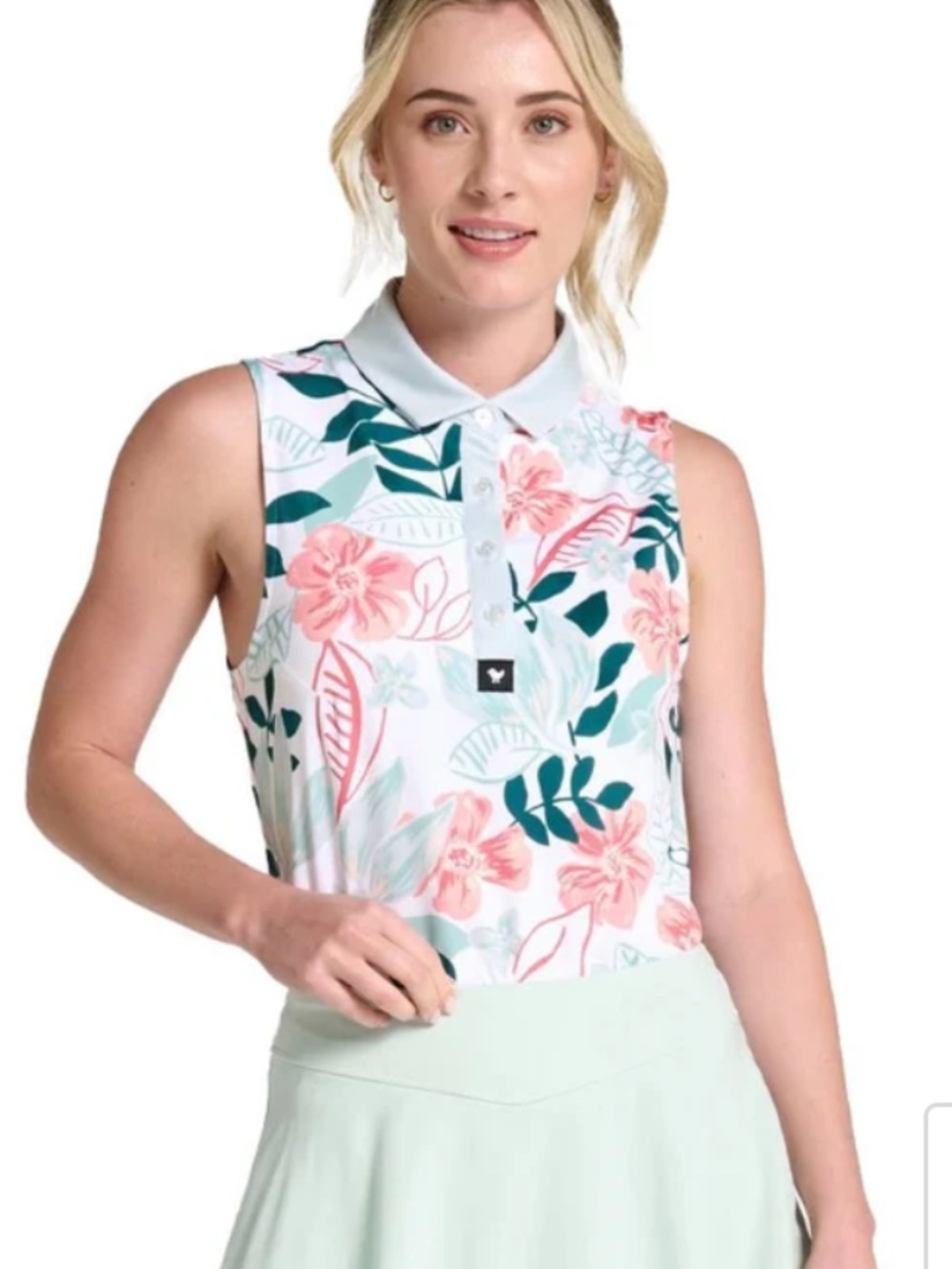 Bad Birdie Floral Sleeveless Polo in Mint, Coral & Teal